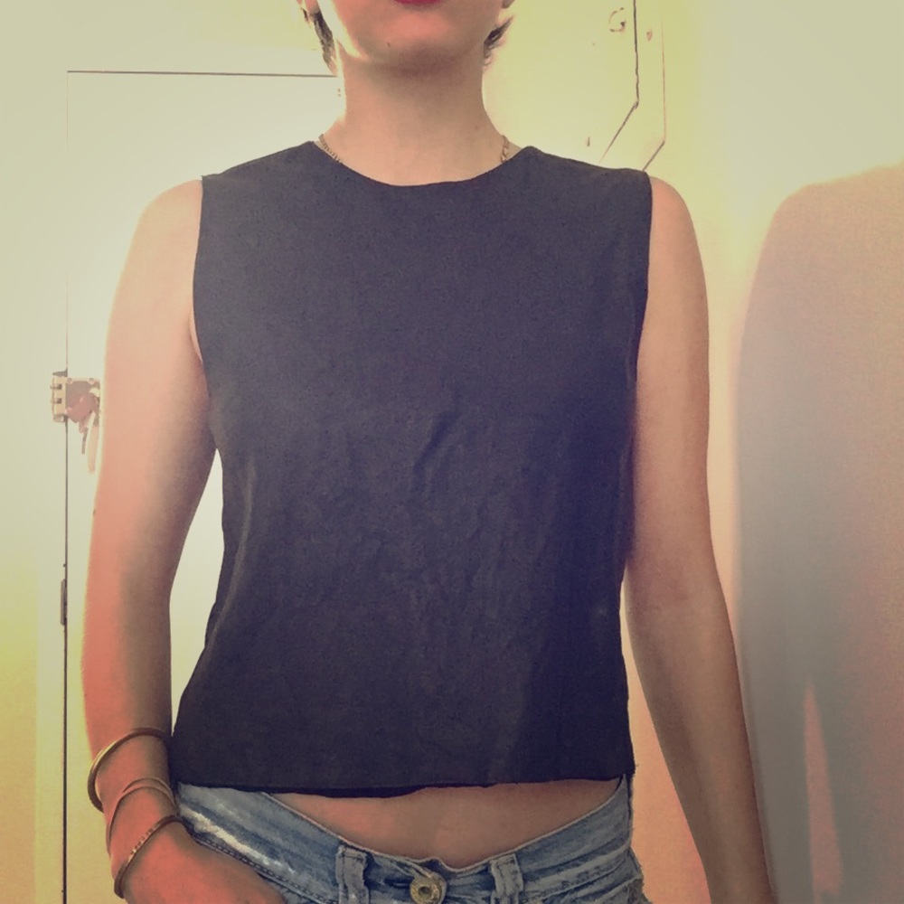 Alice + Olivia leather-front chiffon-back top